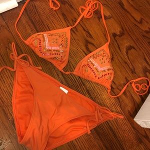 Orange bejeweled Bathing suit